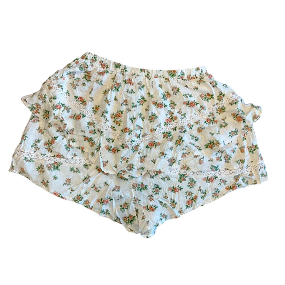 Kirious LA Vintage Floral Lace Trim Shorts Cottagecore Romantic‎ Loungewear F33